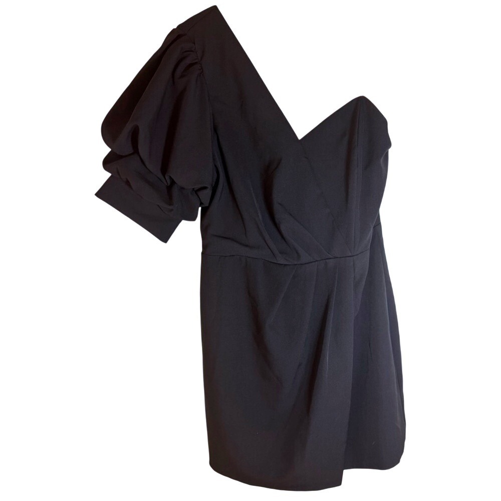 Do+Be NWT One Shoulder Mini Black Dress Puff‎ Sleeve, L